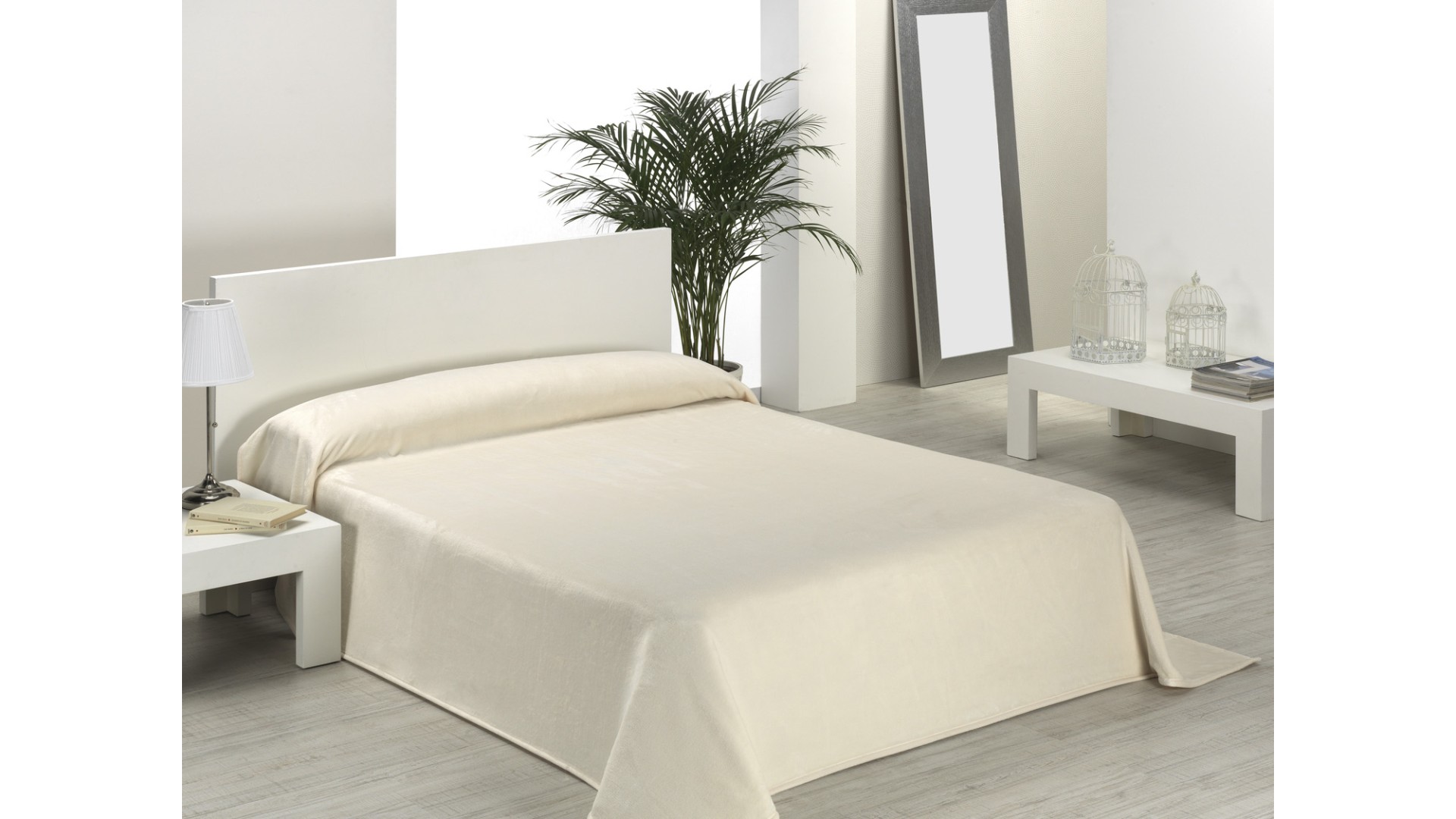 Manta lisa para cama MICRO CORAL - 170x240cm - NATURAL