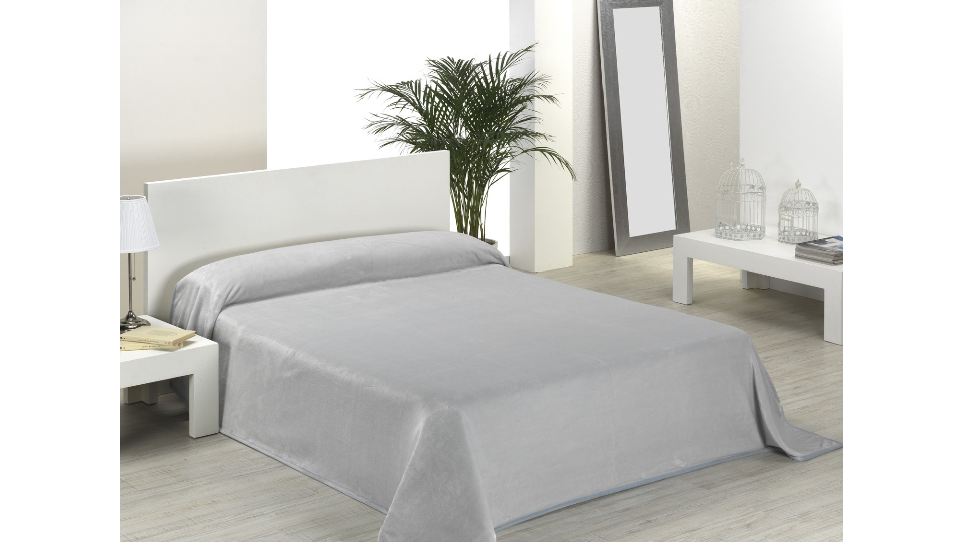 Manta lisa para cama MICRO CORAL - 170x240cm - GRIS PERLA