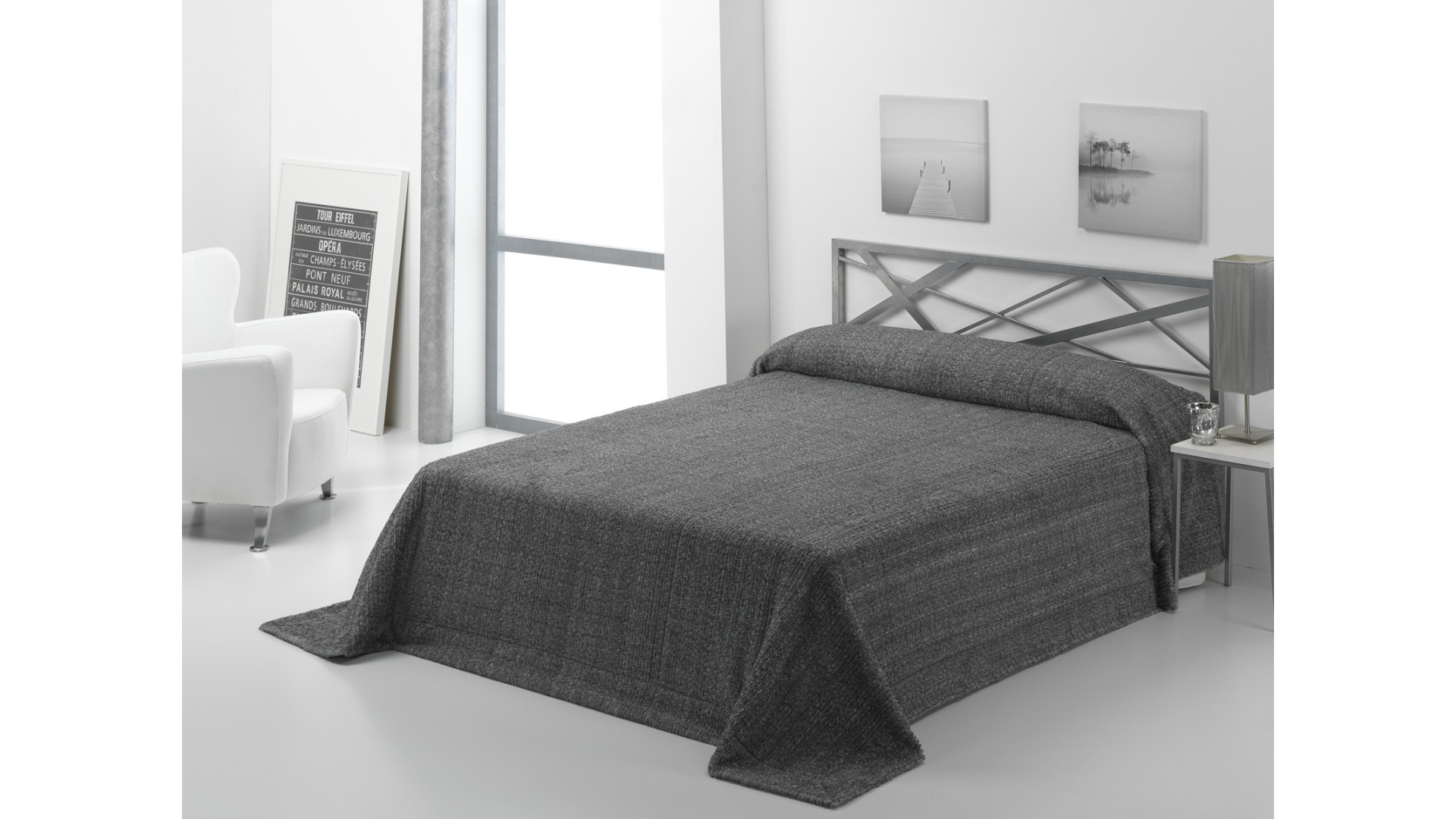 Manta lisa para cama LOGAN - 230x250cm - GRIS